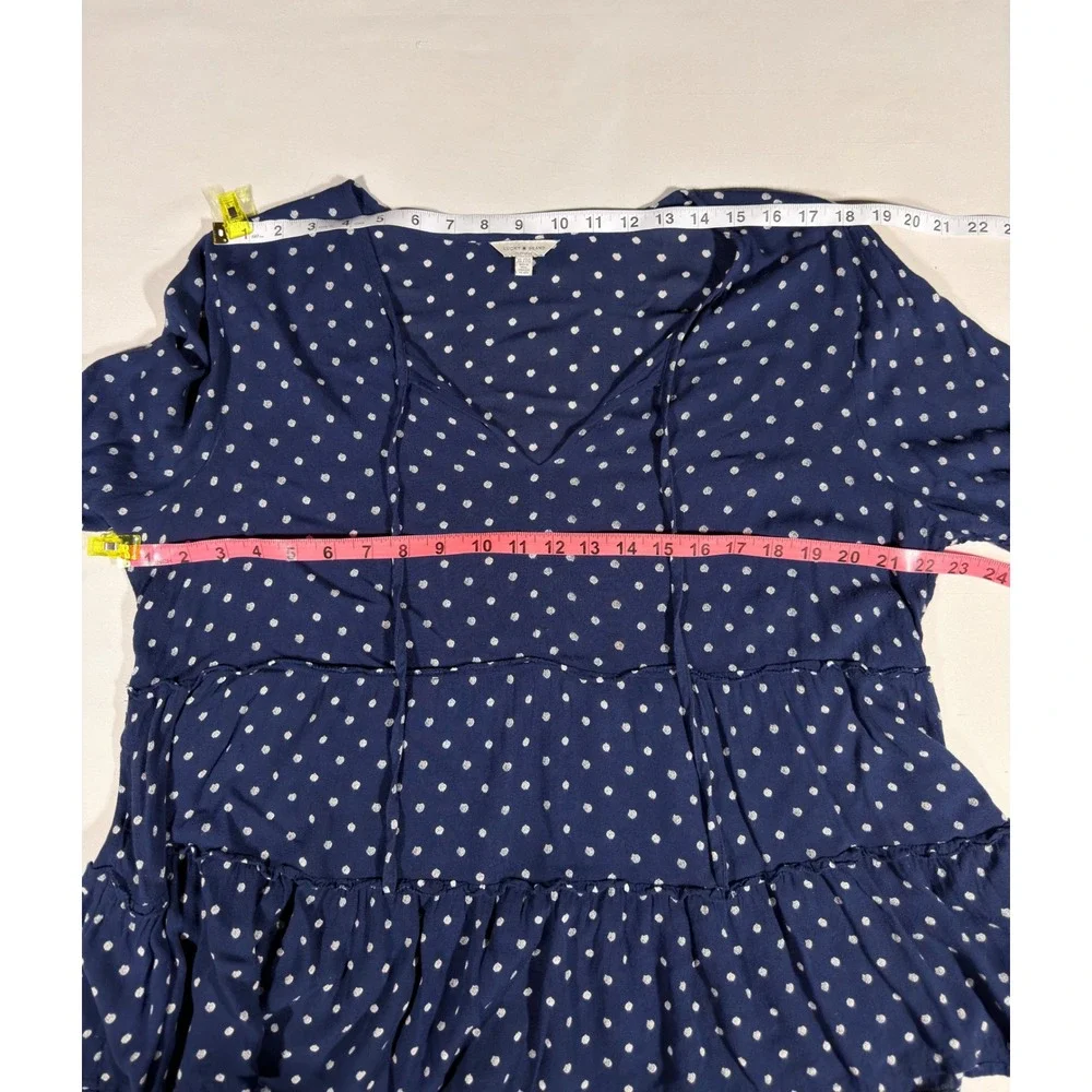 Lucky Brand Navy Blue Polka Dot Tiered Peasant Top Long Sleeve XL Boho Blouse - Picture 6 of 8